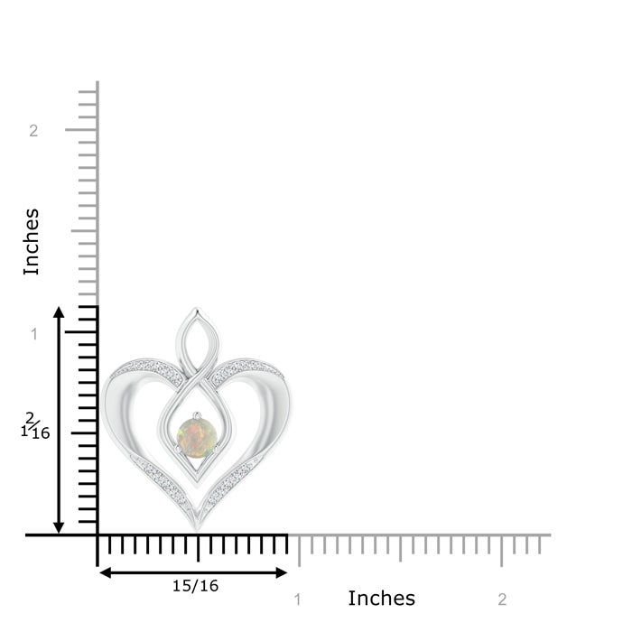 5mm AAAA Opal Infinity Heart Pendant with Diamond Accents in White Gold - ruler