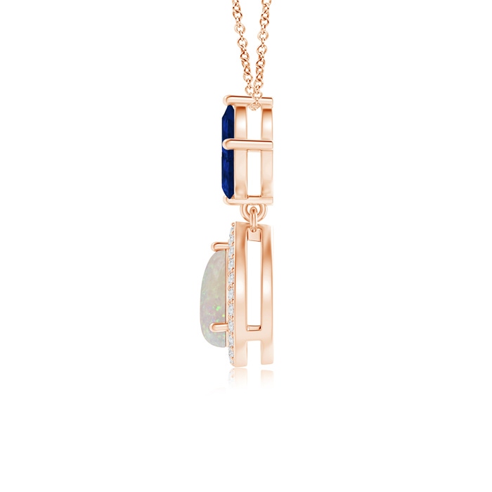 7x5mm AA Floating Opal and Diamond Halo Pendant with Sapphires in Rose Gold Product Image