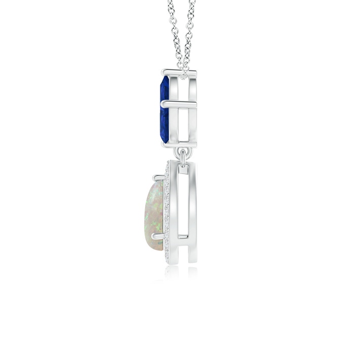7x5mm AAA Floating Opal and Diamond Halo Pendant with Sapphires in White Gold product image