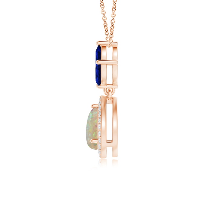 7x5mm AAAA Floating Opal and Diamond Halo Pendant with Sapphires in Rose Gold product image
