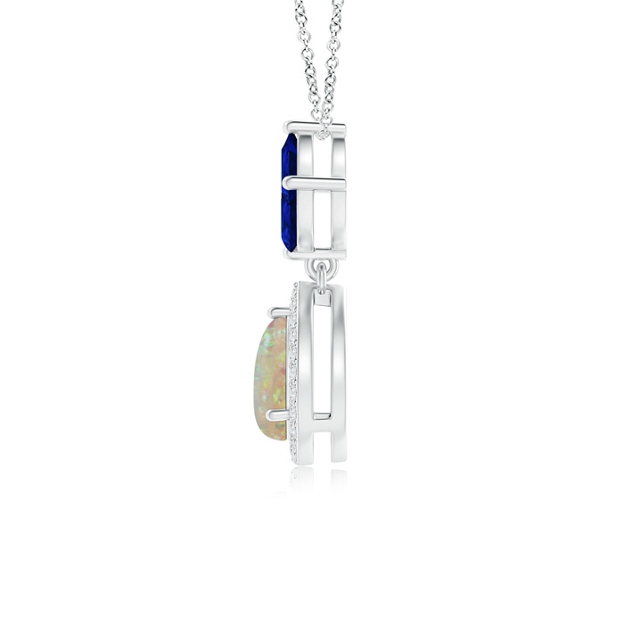 7x5mm AAAA Floating Opal and Diamond Halo Pendant with Sapphires in White Gold product image