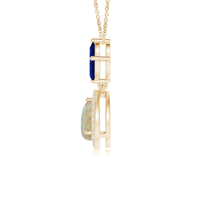 7x5mm AAAA Floating Opal and Diamond Halo Pendant with Sapphires in Yellow Gold product image