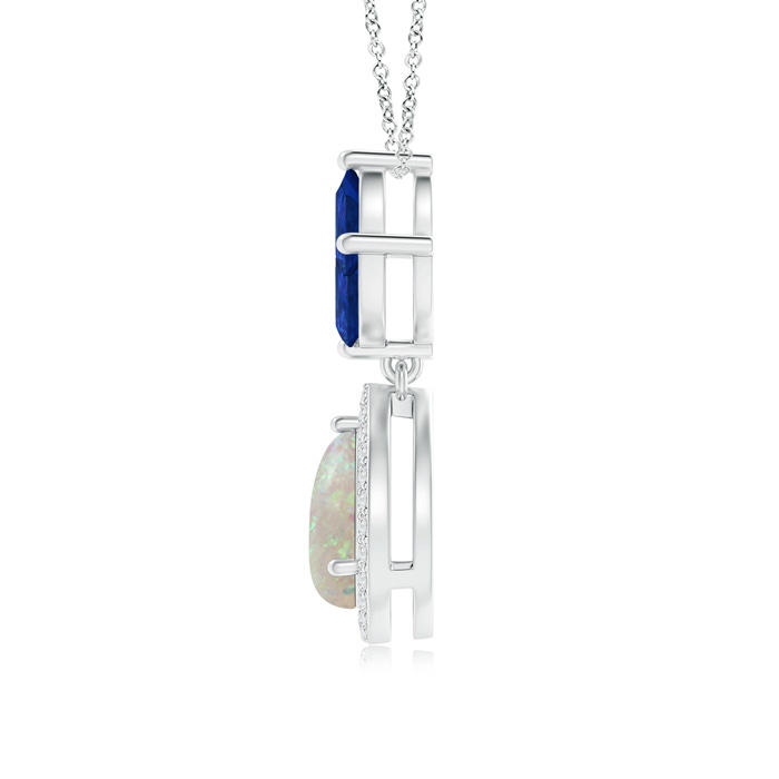 8x6mm AAA Floating Opal and Diamond Halo Pendant with Sapphires in White Gold product image
