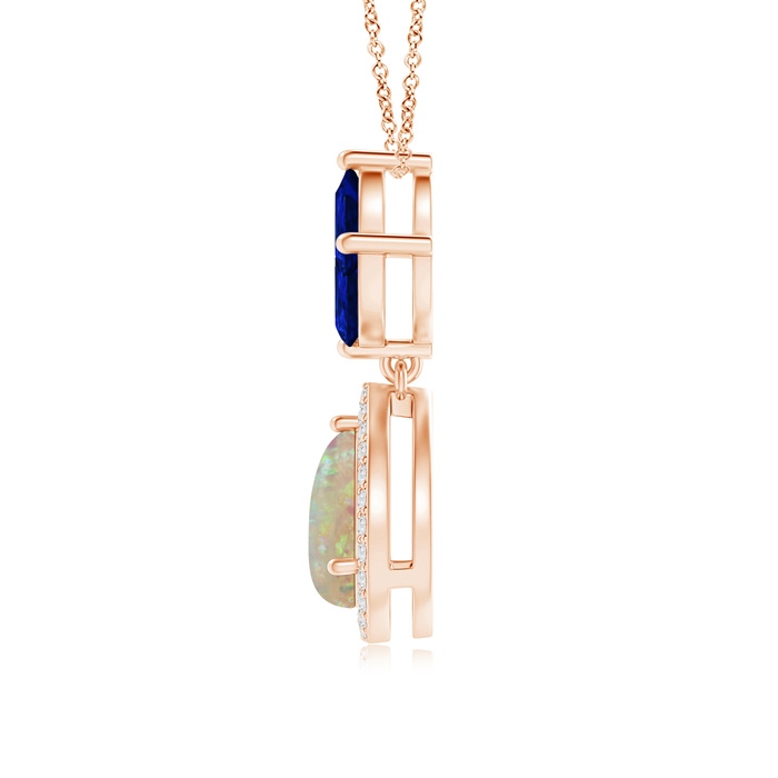8x6mm AAAA Floating Opal and Diamond Halo Pendant with Sapphires in Rose Gold product image