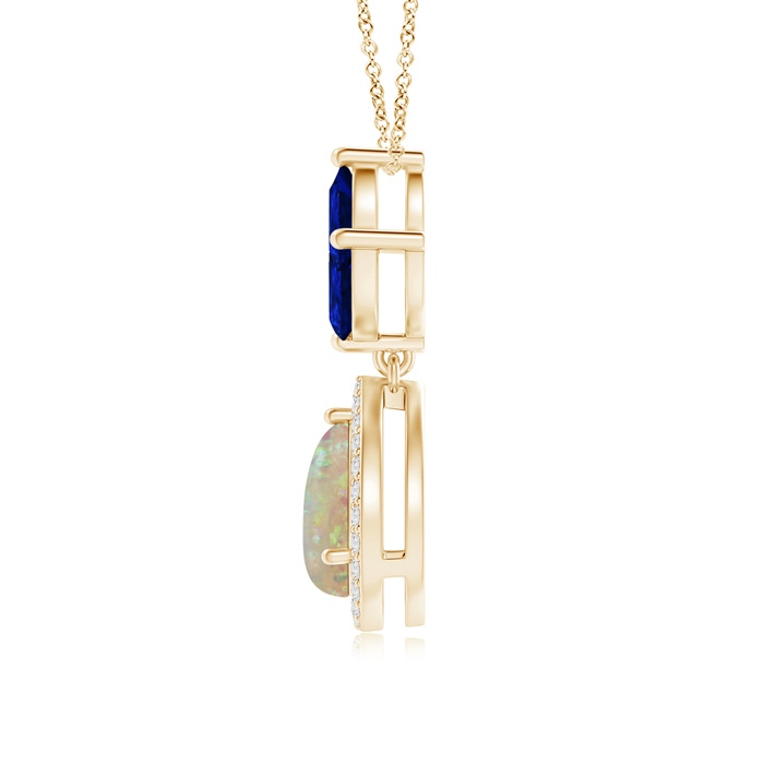 8x6mm AAAA Floating Opal and Diamond Halo Pendant with Sapphires in Yellow Gold product image
