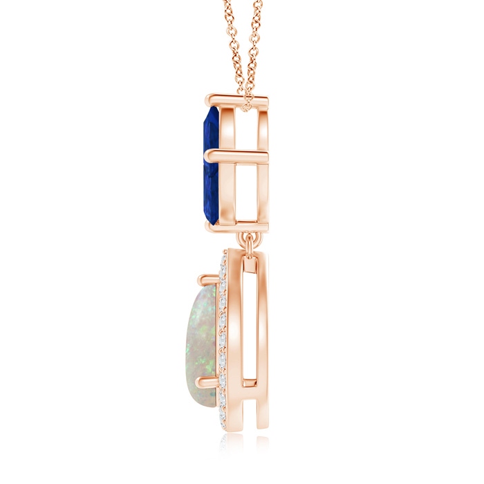9x6mm AAA Floating Opal and Diamond Halo Pendant with Sapphires in Rose Gold product image