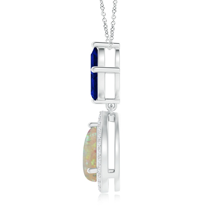 9x6mm AAAA Floating Opal and Diamond Halo Pendant with Sapphires in White Gold product image