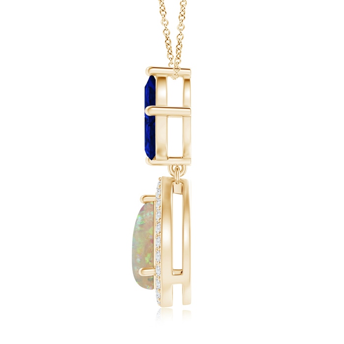 9x6mm AAAA Floating Opal and Diamond Halo Pendant with Sapphires in Yellow Gold Product Image