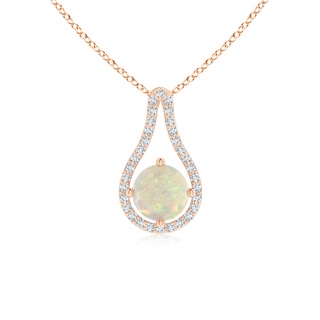 6mm AAA Floating Round Opal and Diamond Loop Pendant in Rose Gold