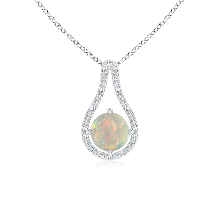 6mm AAAA Floating Round Opal and Diamond Loop Pendant in P950 Platinum