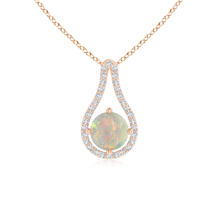 6mm AAAA Floating Round Opal and Diamond Loop Pendant in Rose Gold