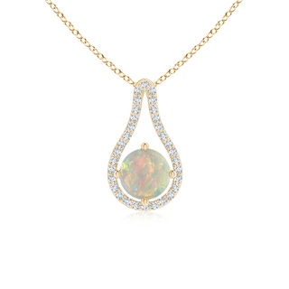 6mm AAAA Floating Round Opal and Diamond Loop Pendant in Yellow Gold