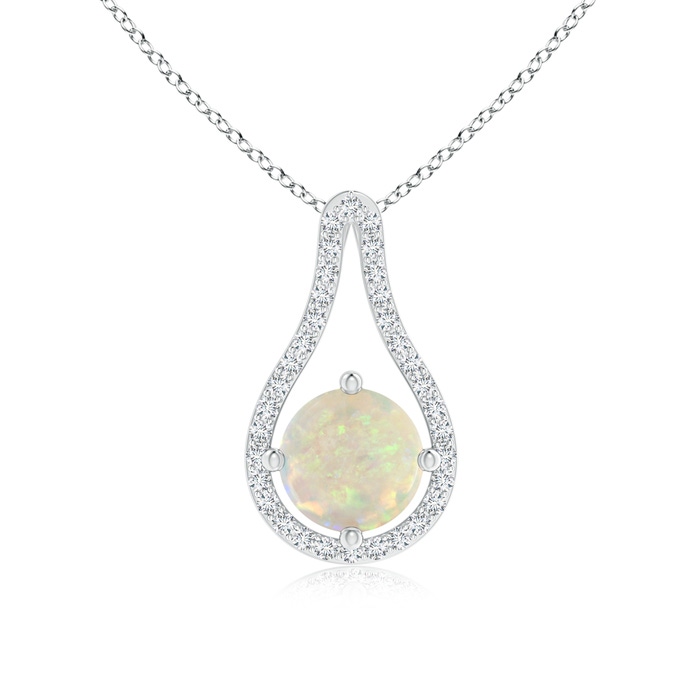 7mm AAA Floating Round Opal and Diamond Loop Pendant in White Gold