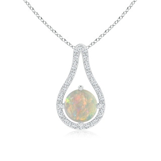 7mm AAAA Floating Round Opal and Diamond Loop Pendant in White Gold