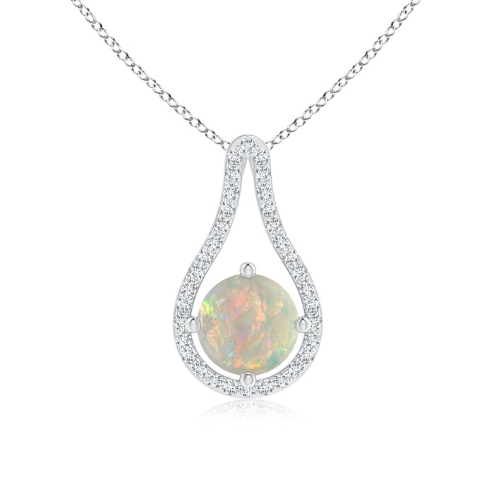 7mm AAAA Floating Round Opal and Diamond Loop Pendant in White Gold 