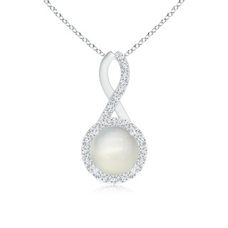 7mm AAA Infinity Round Moonstone and Diamond Halo Pendant in White Gold