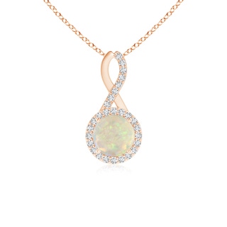 6mm AAA Infinity Round Opal and Diamond Halo Pendant in 9K Rose Gold
