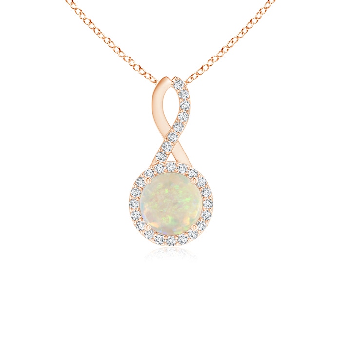 6mm AAA Infinity Round Opal and Diamond Halo Pendant in 9K Rose Gold 