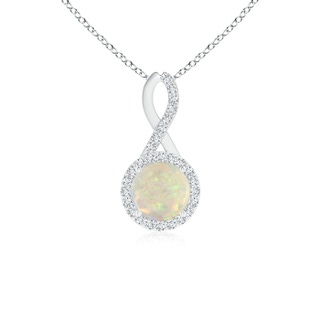 6mm AAA Infinity Round Opal and Diamond Halo Pendant in 9K White Gold
