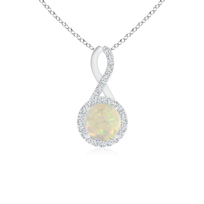 6mm AAA Infinity Round Opal and Diamond Halo Pendant in P950 Platinum