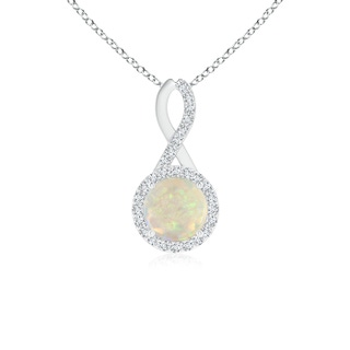 6mm AAA Infinity Round Opal and Diamond Halo Pendant in White Gold