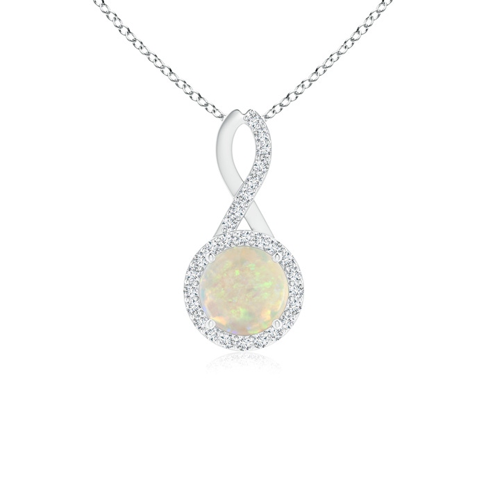 6mm AAA Infinity Round Opal and Diamond Halo Pendant in White Gold 