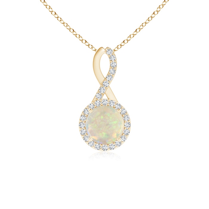 6mm AAA Infinity Round Opal and Diamond Halo Pendant in Yellow Gold 