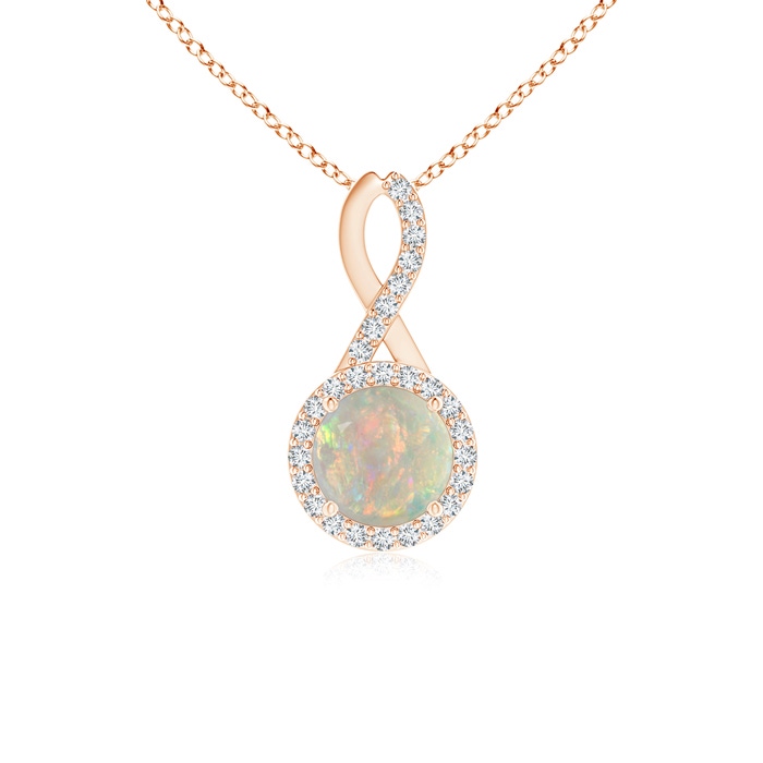 6mm AAAA Infinity Round Opal and Diamond Halo Pendant in Rose Gold