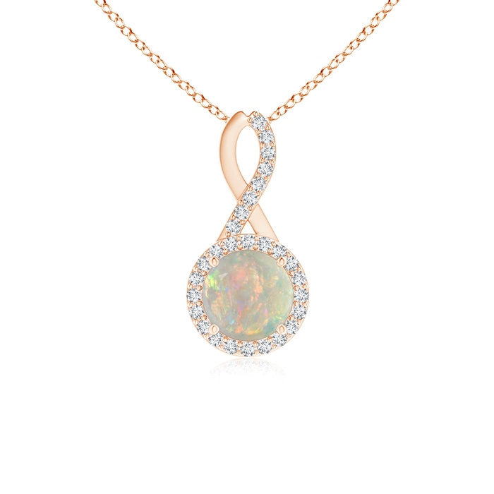 6mm AAAA Infinity Round Opal and Diamond Halo Pendant in Rose Gold 