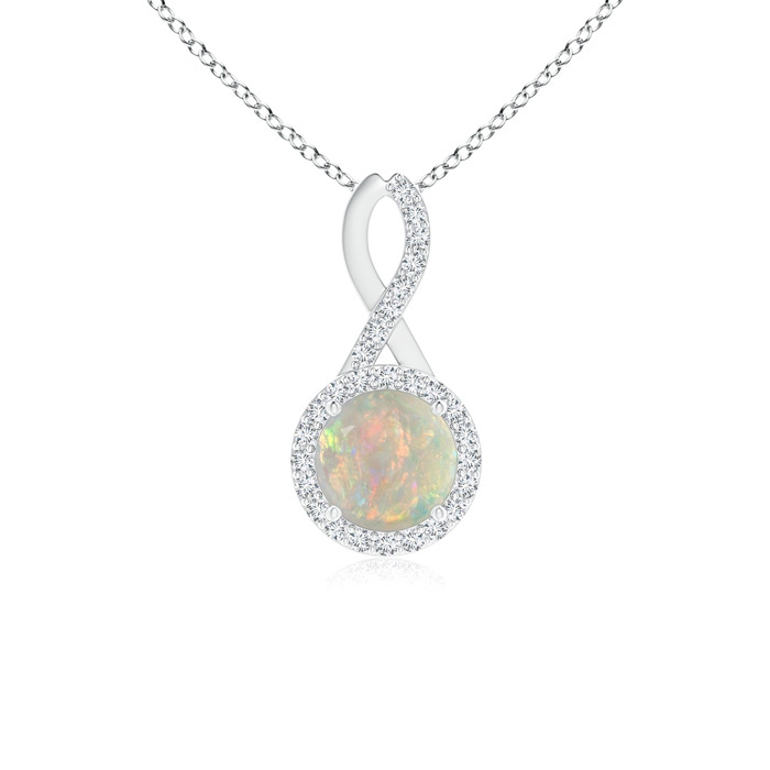 6mm AAAA Infinity Round Opal and Diamond Halo Pendant in White Gold