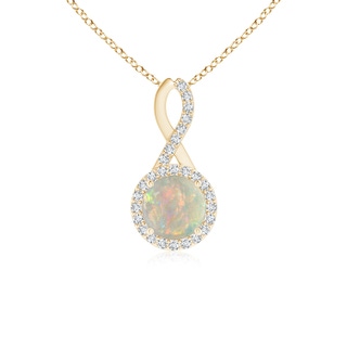 6mm AAAA Infinity Round Opal and Diamond Halo Pendant in Yellow Gold