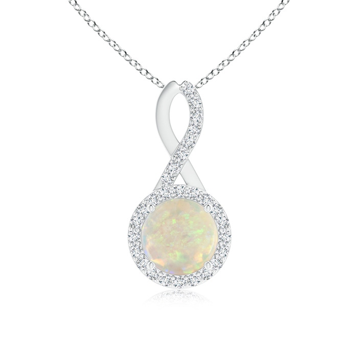 7mm AAA Infinity Round Opal and Diamond Halo Pendant in White Gold