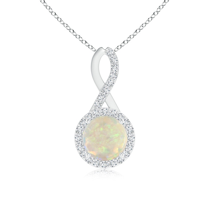 7mm AAA Infinity Round Opal and Diamond Halo Pendant in White Gold 