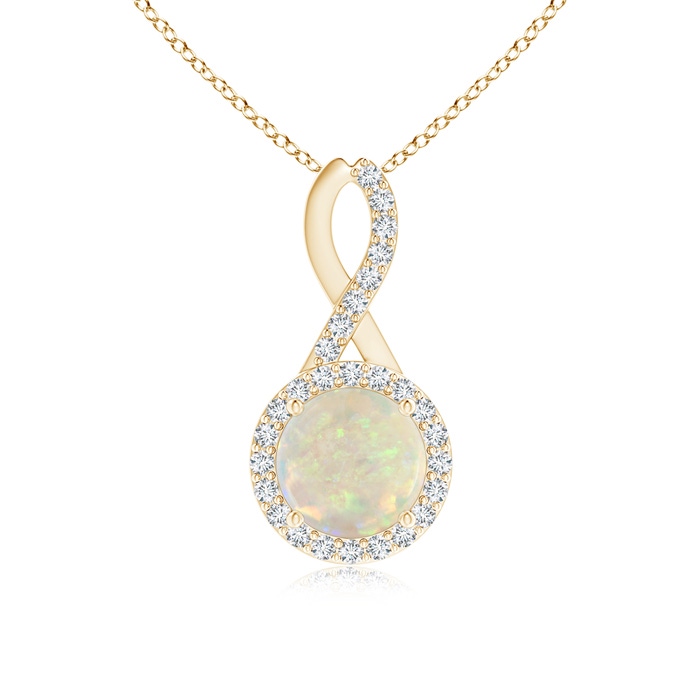 7mm AAA Infinity Round Opal and Diamond Halo Pendant in Yellow Gold
