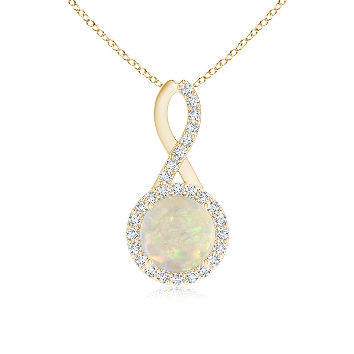 7mm AAA Infinity Round Opal and Diamond Halo Pendant in Yellow Gold 