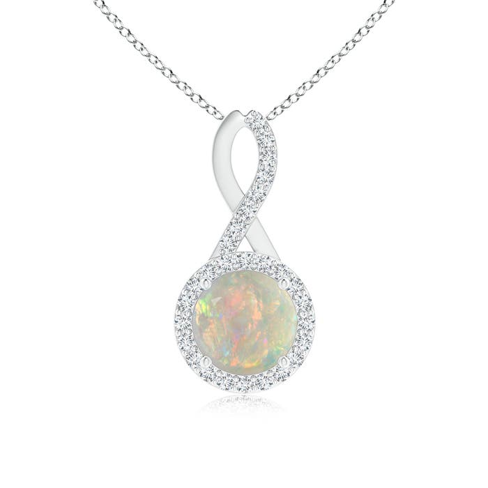 7mm AAAA Infinity Round Opal and Diamond Halo Pendant in P950 Platinum