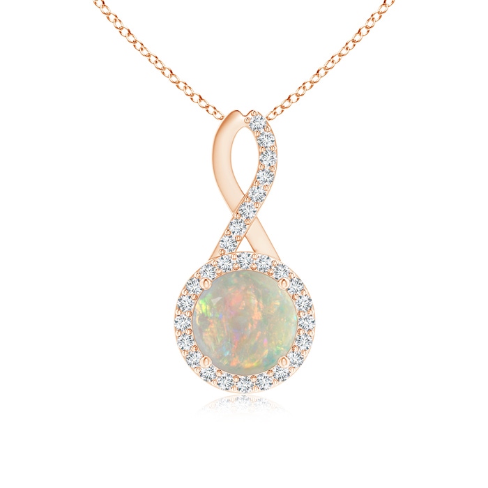 7mm AAAA Infinity Round Opal and Diamond Halo Pendant in Rose Gold 