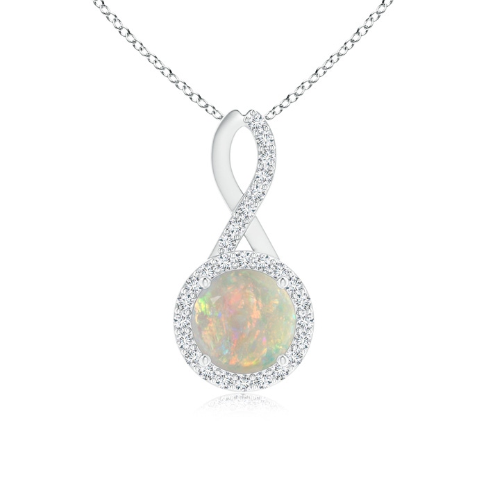 7mm AAAA Infinity Round Opal and Diamond Halo Pendant in White Gold 