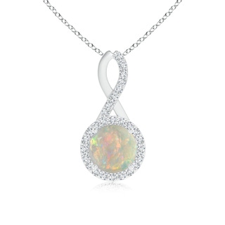 7mm AAAA Infinity Round Opal and Diamond Halo Pendant in White Gold