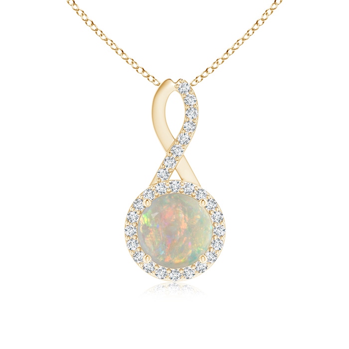 7mm AAAA Infinity Round Opal and Diamond Halo Pendant in Yellow Gold 