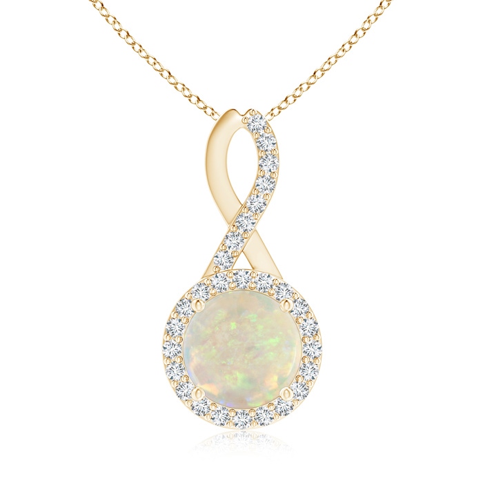 8mm AAA Infinity Round Opal and Diamond Halo Pendant in Yellow Gold 