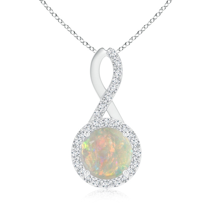 8mm AAAA Infinity Round Opal and Diamond Halo Pendant in White Gold 