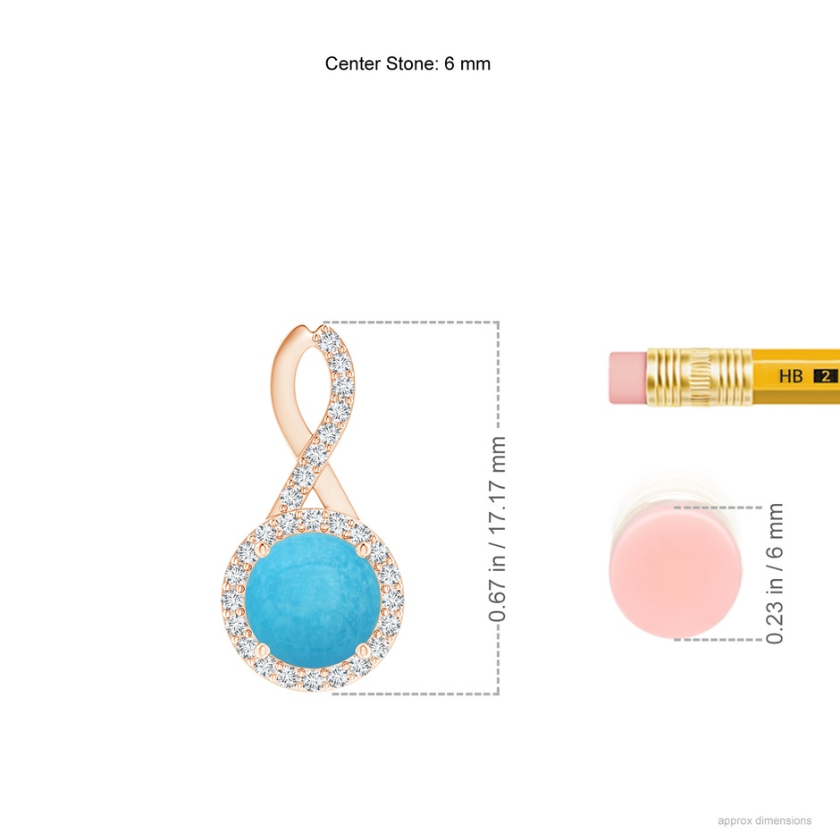 6mm A Infinity Round Turquoise and Diamond Halo Pendant in Rose Gold ruler