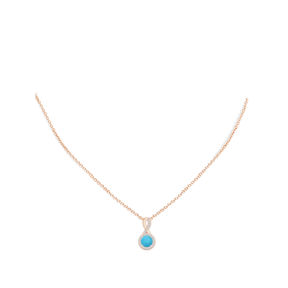 6mm A Infinity Round Turquoise and Diamond Halo Pendant in Rose Gold pen
