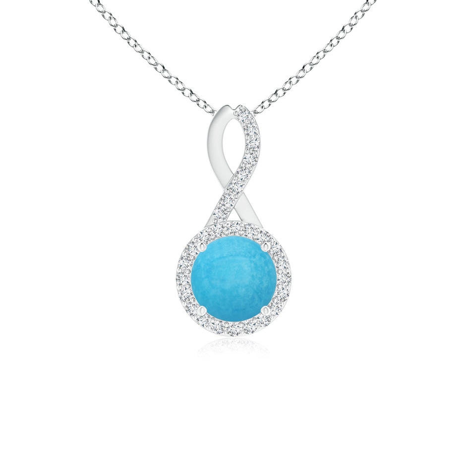 6mm A Infinity Round Turquoise and Diamond Halo Pendant in White Gold 