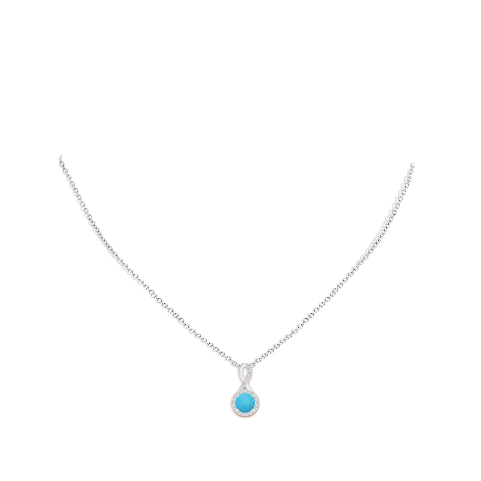 6mm A Infinity Round Turquoise and Diamond Halo Pendant in White Gold pen