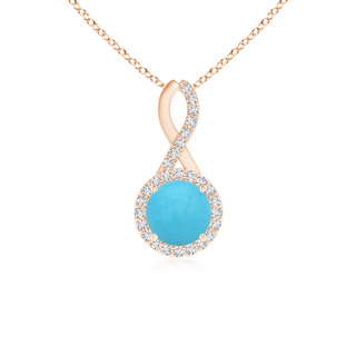 6mm AA Infinity Round Turquoise and Diamond Halo Pendant in Rose Gold