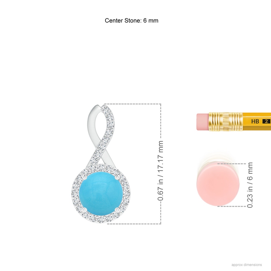 6mm AA Infinity Round Turquoise and Diamond Halo Pendant in White Gold ruler