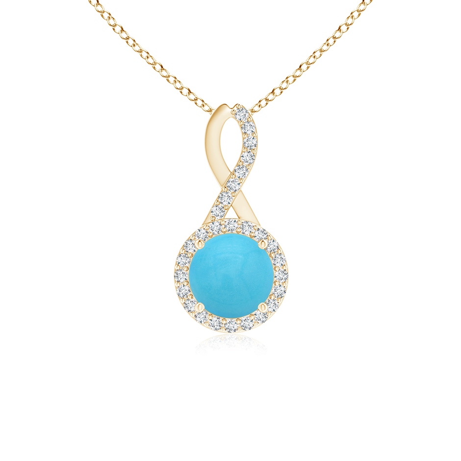 6mm AA Infinity Round Turquoise and Diamond Halo Pendant in Yellow Gold 