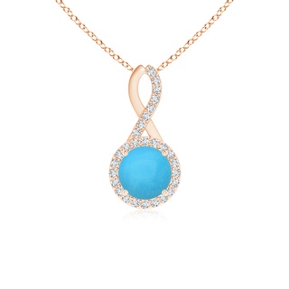 6mm AAA Infinity Round Turquoise and Diamond Halo Pendant in Rose Gold